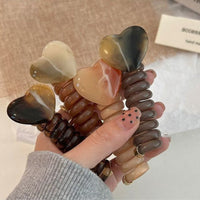 4 PCS - Heart Shaped Straight Telephone Cord Ponytail Holder