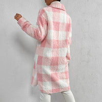 Women’s Chic Plaid Print Warm Plush Long Coat
