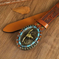 Retro Punk Embossed Western Denim Belt