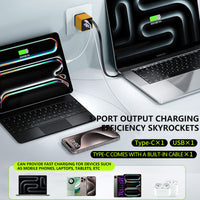 3 in 1 GaN Charger, Scalable 80W MAX fast charger module with Type-C cable and 2 USB ports