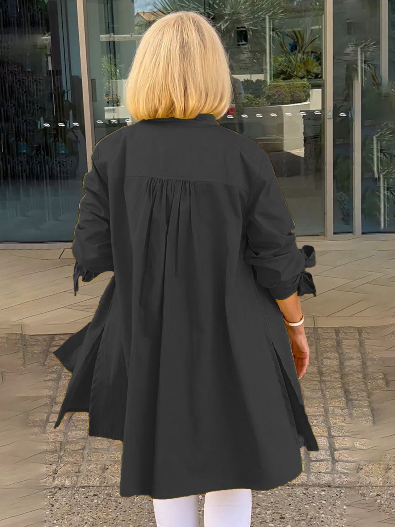 Women's Long Plain Cotton Shirt Jacket