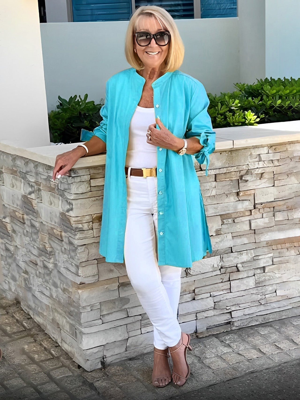 Women's Long Plain Cotton Shirt Jacket