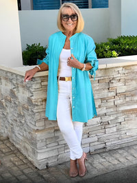 Women's Long Plain Cotton Shirt Jacket