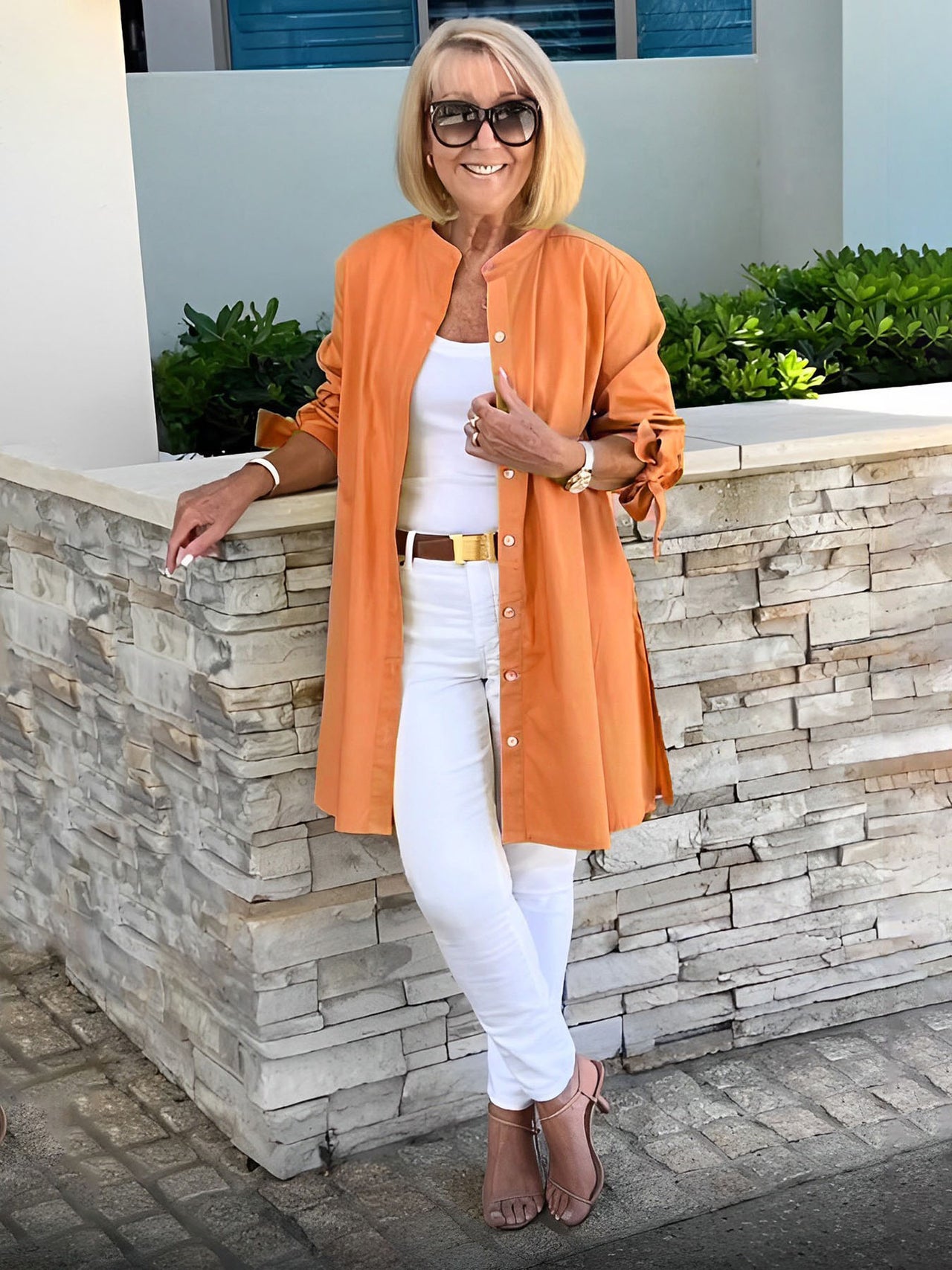 Women's Long Plain Cotton Shirt Jacket