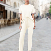💖Women's Striped T-Shirt & Wide-Leg Joggers Set
