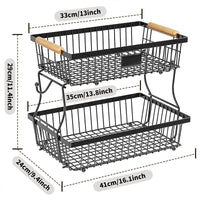 2-Tier Metal Fruit & Vegetable Storage Rack with Hooks
