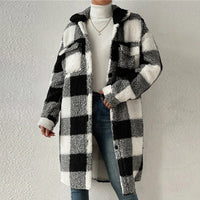 Women’s Chic Plaid Print Warm Plush Long Coat
