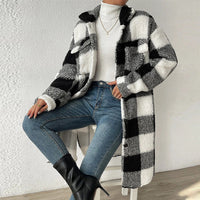 Women’s Chic Plaid Print Warm Plush Long Coat