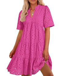 Women's Elegant Hollow Out Lace Ruffle Casual Mini Dress