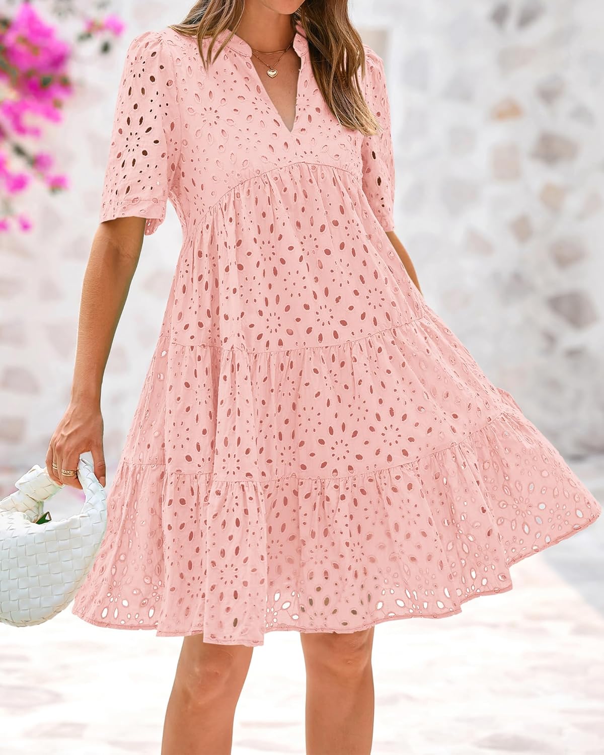 Women's Elegant Hollow Out Lace Ruffle Casual Mini Dress