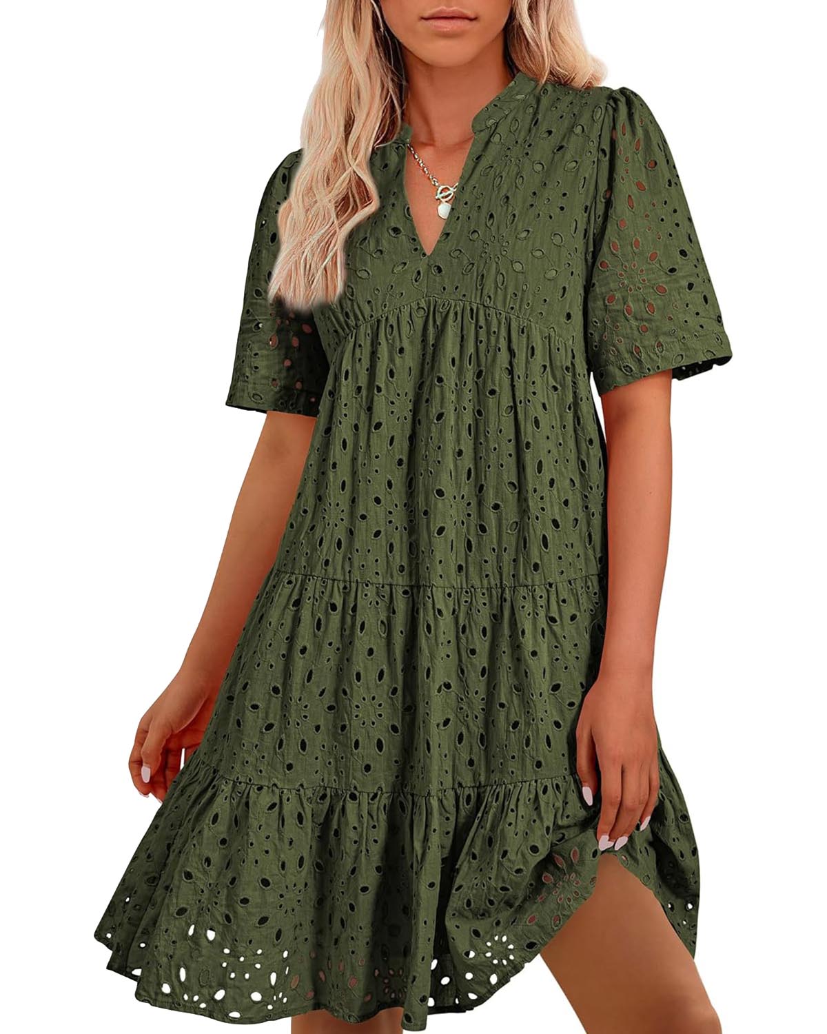 Women's Elegant Hollow Out Lace Ruffle Casual Mini Dress