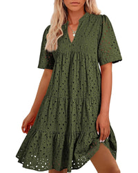 Women's Elegant Hollow Out Lace Ruffle Casual Mini Dress