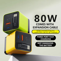 3 in 1 GaN Charger, Scalable 80W MAX fast charger module with Type-C cable and 2 USB ports