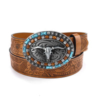 Retro Punk Embossed Western Denim Belt
