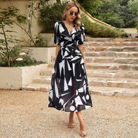 🔥Hot Sale 50% OFF🎀Elegant Waist V-neck Printed Dress