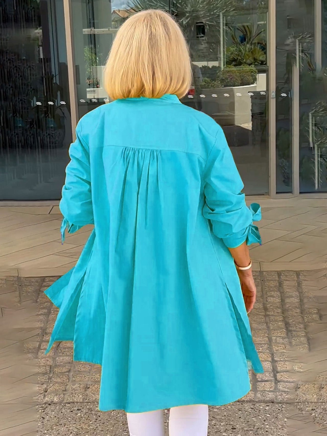 Women's Long Plain Cotton Shirt Jacket