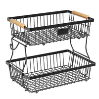 2-Tier Metal Fruit & Vegetable Storage Rack with Hooks