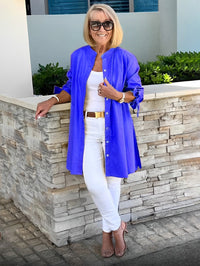 Women's Long Plain Cotton Shirt Jacket