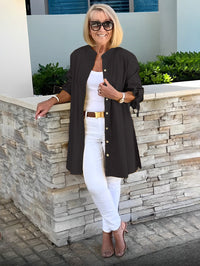 Women's Long Plain Cotton Shirt Jacket