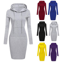 Women Stripes Pocket Knee Length Slim Casual Pullover Hoodie Dress