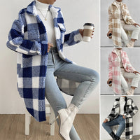 Women’s Chic Plaid Print Warm Plush Long Coat