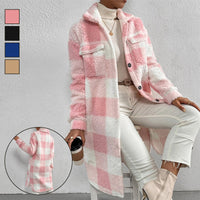 Women’s Chic Plaid Print Warm Plush Long Coat