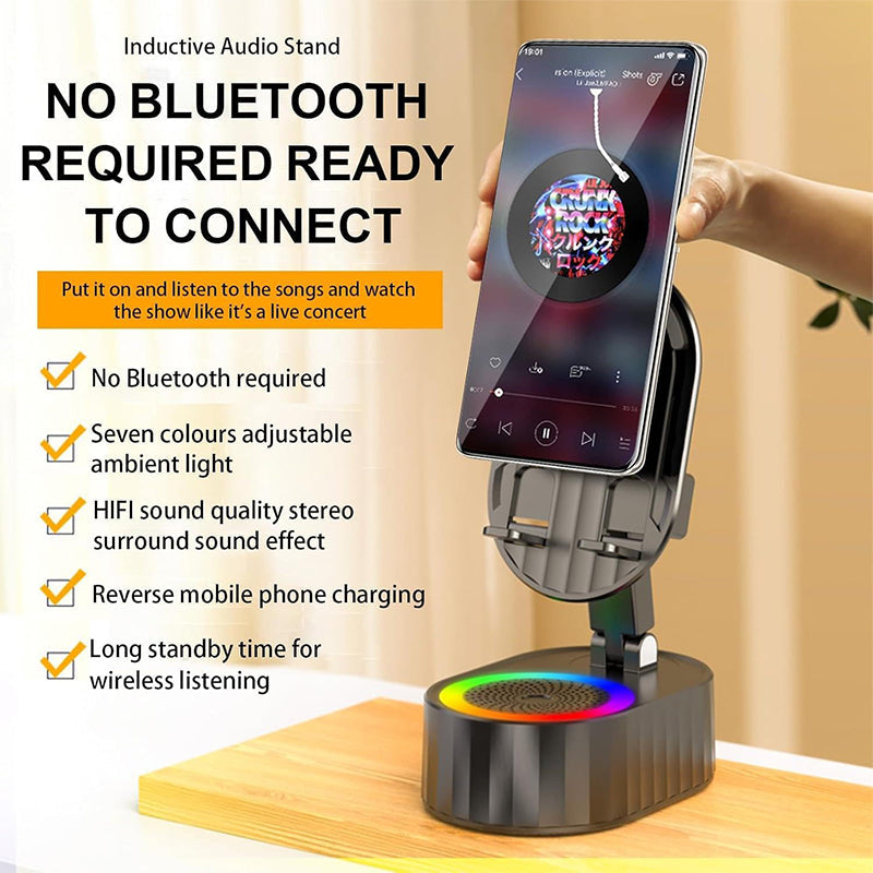 360° Adjustable Phone Stand with Built-in Bluetooth Speaker