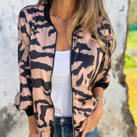 💖Limited Sale 50% OFF💖Women's Fall Zebra Print Zipper Bomber Jacket