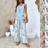 🌺 Women’s Trendy Print 2-Piece Outfit – Sleeveless Top & Pants Combo!