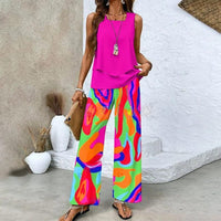🌺 Women’s Trendy Print 2-Piece Outfit – Sleeveless Top & Pants Combo!
