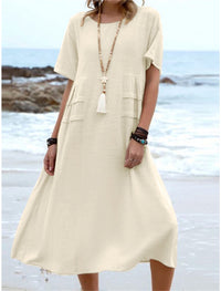 💃Women's Round Neck Cotton Linen Midi Dress