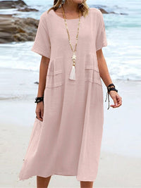 💃Women's Round Neck Cotton Linen Midi Dress