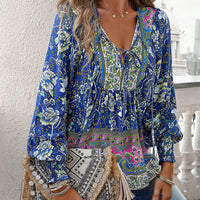 💖Women's Fashion Printed v-Neck Long Sleeve Shirt
