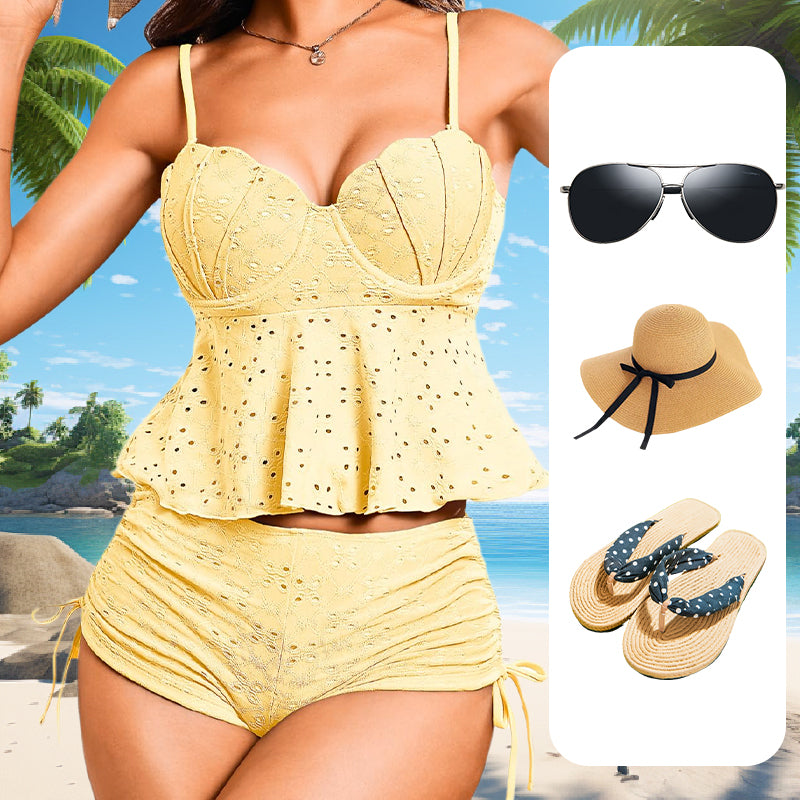 💕🌊Women‘s Steel Brace Solid Color Halter Split Bikini