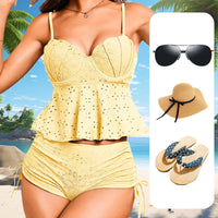 💕🌊Women‘s Steel Brace Solid Color Halter Split Bikini