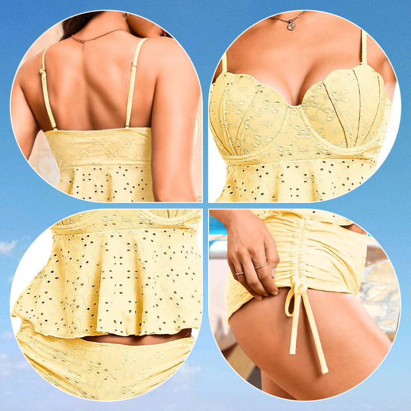 💕🌊Women‘s Steel Brace Solid Color Halter Split Bikini