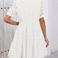 Women's Elegant Hollow Out Lace Ruffle Casual Mini Dress