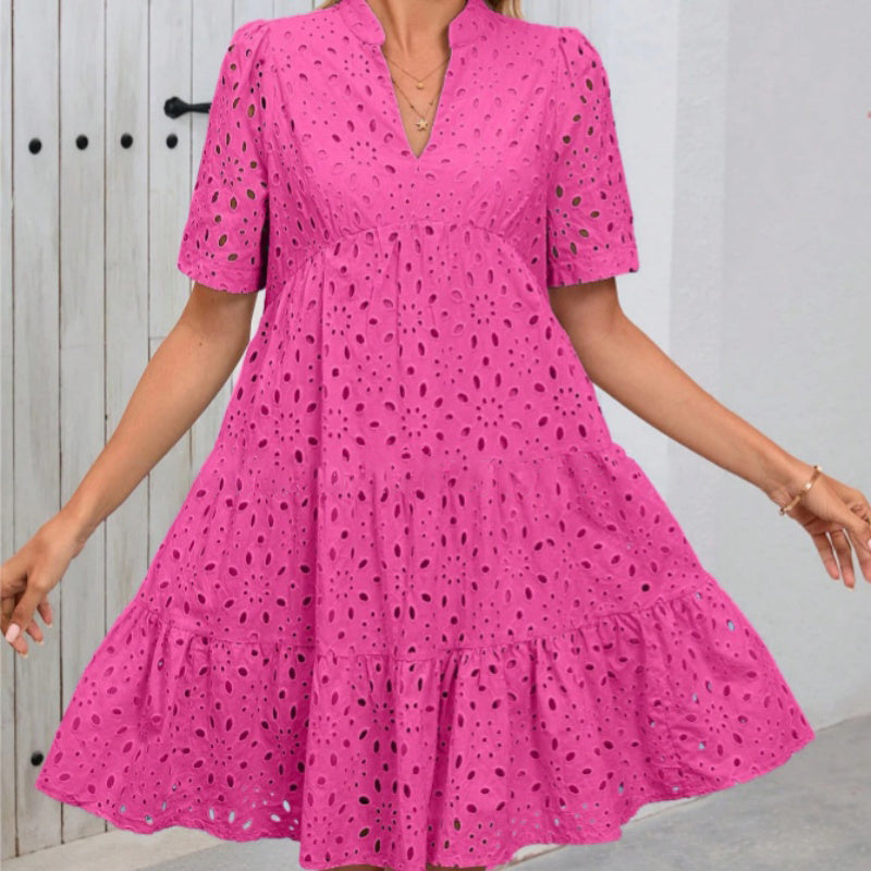 Women's Elegant Hollow Out Lace Ruffle Casual Mini Dress