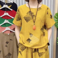 Women’s Printed Short-Sleeved Top & Cropped Pants Set  ✨👚👖