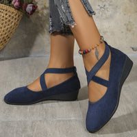 🔥Hot Sale🔥Elegant Solid Color Elastic Strap Low Wedge Shoes