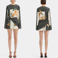 Women's long-sleeved mini dress with fashionable print