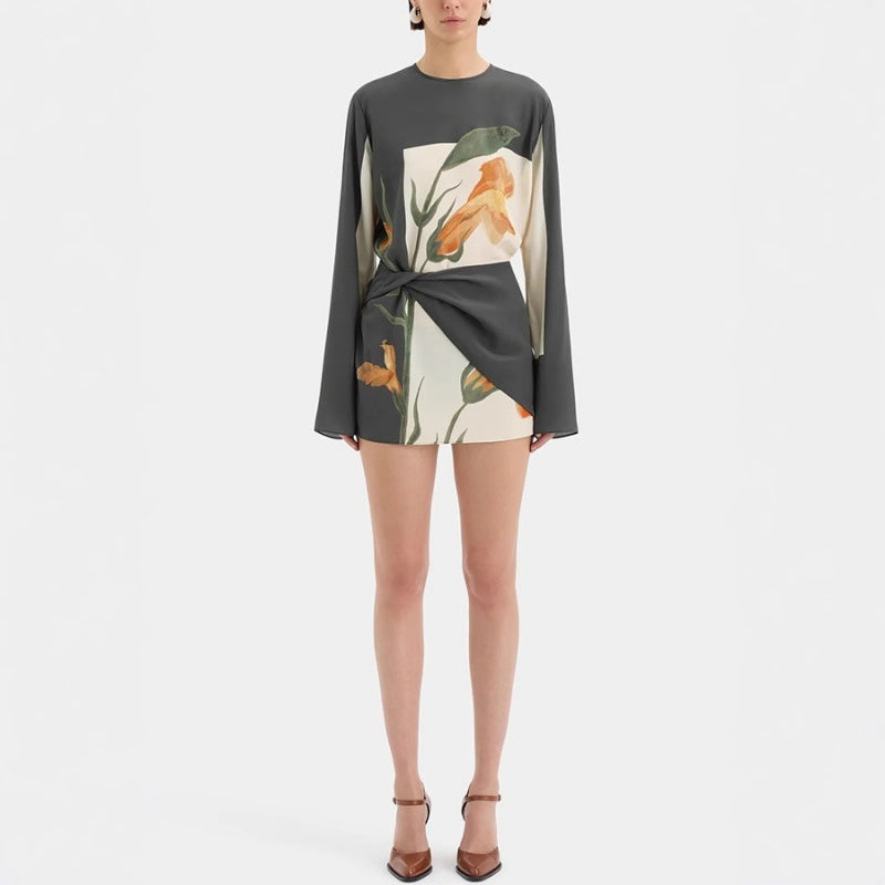 Women's long-sleeved mini dress with fashionable print