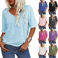 🔥Women's Solid Color V-Neck T-shirt