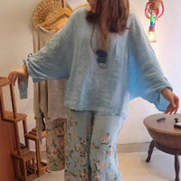 ⏳ Limited time 50% off! 💥Women's Loose Fit Blouse & Floral Printed Wide-Leg Pants Set（The more you buy, the higher the discount）