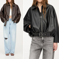 Dames Vintage Losse PU Leren Jas