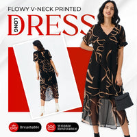💝✨Flowy V-Neck Printed Long Dress